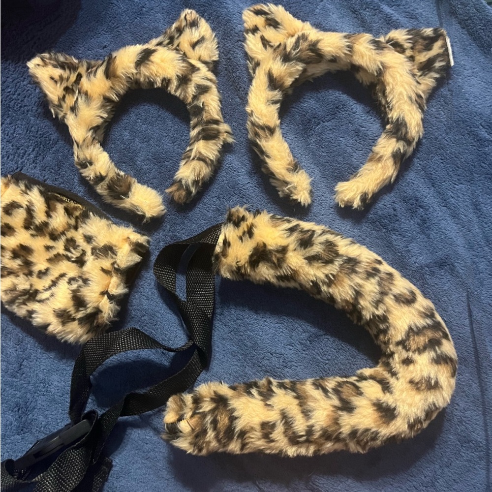 Leopard Print Furry Cat Ears and Tail Set